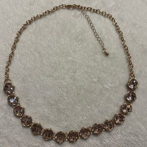 Vintage Light Chic Gold Necklace with Rose Pink Crystal Highlights